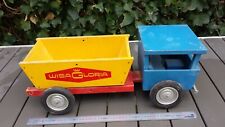 Rare gros camion benne semi-remorque en bois WISA GLORIA bleu et jaune