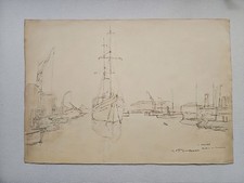 Fernand F. Truffaut Le Havre Bassin du Commerce Preparatory sketch circa 1935