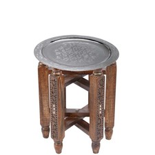Table Basse Orientale Halab Marron Mehdia Argent 40Cm