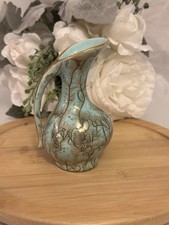 Vintage Hand Painted Delft Holland Pottery Luster Pitcher Vase 5” Gold Accents
