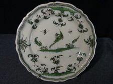 Antique 18th Century 18th Moutiers Earthenware Plate Bird Decor South France