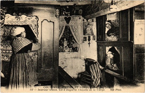 Cpa interieur breton lit a - cpa,