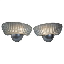 Vintage Pair of Wall Light Sconce Fixture Holophane Glass Shades