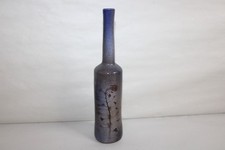 Small Foliage Glazed Terracotta Vase Bottle, Signed, Height 21.3cm