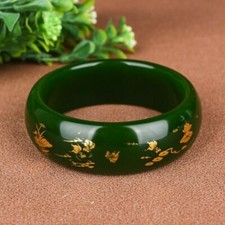 65Mm China Hand Carving Natural Spinach Green Jade Bracelet Lotus Wide Bangle