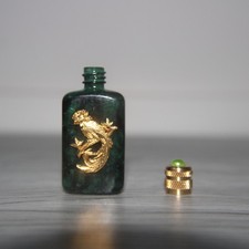Empty Perfume Miniature, Marbled Green Color Bottle Decorated with a Bird