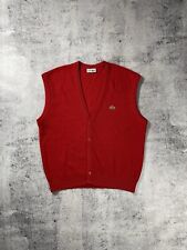Lacoste Vintage 80s Izod Red Gilet Sweater Cardigan made in France Size L