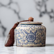 Pot en Porcelaine Bleu et Blanc Style Vintage avec Couvercle à Gland 