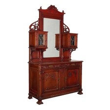 Buffet Art Nouveau Ancien Noyer Décorations Italie du XIXe Siècle Original