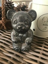 8 ⚜️Old Silver Metal Piggy Bank Bear Vintage