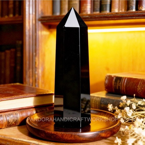 Black obsidian crystal tower - black,