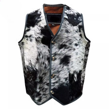 Genuine Cowhide Leather Vest - Natural Pony Skin Hair on Unisex Vest Waistcoat