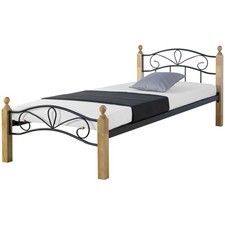 Cadre de Lit en Métal 90x200 Noir Lit Simple Sommier à Lattes Bois Homestyle4u
