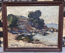 A.Durand Peinture HST Paysage Marine Mer Plage Moderne 1950
