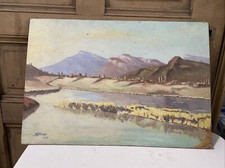 Ancien Tableau Peinture Isorel Paysage Montagne Signe 1947 Lac St André Savoie