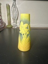 Antique Muller Croismare French Cameo Glass Cabinet Vase Wheel Carved