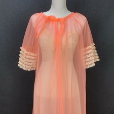 VTG Sexy Pin Up Circle Long Small S Nightgown Nylon Sheer Lingerie Cover Robe 