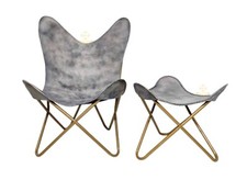 Fait à la Main Buffalo Cuir Papillon Fauteuil et Tabouret Set Bkf Jardin Salon