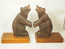 PAIRE SERRE LIVRES ART DECO BOIS SCULPTE FORET NOIRE ANTIQUE WOOD CARVED BOOKEND