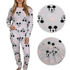 DISNEY Mickey Mouse Pyjama en velours à manches longues pour femmes, gris