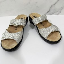 Mephisto Women Mobils Geva Sandals Sz 38 / 7.5 Strappy Leather Python Gray Cream