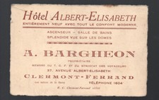 cl. Ferrand (63) publ papier carte commerciale HOTEL ALBERT ELISABETH P16422