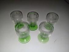 Lot of 5 Liquor Glasses with Flower Patterns and Green Foot