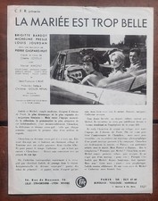 Plaquette LA MARIEE ETAIT TROP BELLE Brigitte BARDOT Pierre GASPARD HUIT  1956