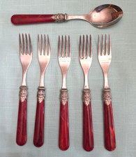 Set of 6 INOX stainless Flatware 8.25 inches, 5 Forks, 1 Tablespoon 18/10 ITALY