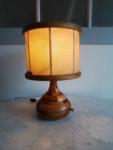 Lampe vintage bois marqueté - vintage,