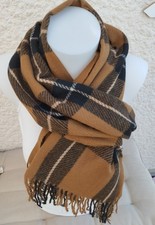 Écharpe Noire Marron Laine  Motifs Carreaux Tartan Écossaise Chaude Étole Châle 