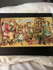 Vtg Rare Metal Tin Box Merry Christmas Santa Confiserie Heidel