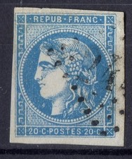 FRANCE ! Timbre CERES de BORDEAUX de 1870 n°45Bc Bleu roi BOULE sous le COU