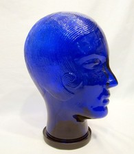 VINTAGE UNIQUE LARGE COBALT BLUE GLASS FLAPPER STYLE MANEQUIN WIG/HA (EZS002642)