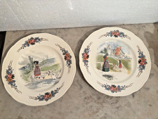 2 ASSIETTE  FAIENCE SARREGUEMINES OBERNAI DECOR LOUX ALSACIENNES