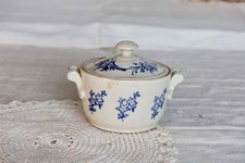 Antique St. Uze Steel Earth Mini Tureen / Terrine Cobalt Blue Floral Pattern
