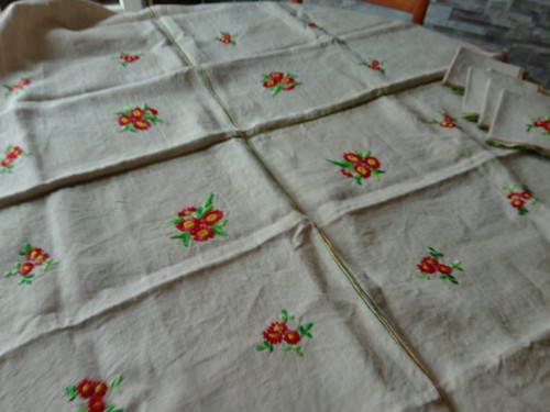 Nappe lin rustique broderie - ,