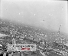 Aerial view Paris, Eiffel Tower, glass plate, old photo, negative 9x12 cm