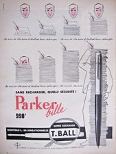 1959 ADVERTISEMENT PARKER BALL SUPER REFILL T.BALL PENS BEST SELLING IN THE WORLD