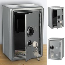 Piggy bank safe with slot for silver - metal - 12 x 18 x 10 cm - silver...