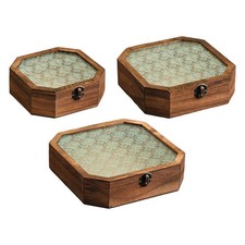 Boîte de rangement en bois pour bijoux, vitrine multifonction avec couvercle en