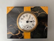 SUPERBE HORLOGE / PENDULE/ RÉVEIL MÉCANIQUE  EN MARBRE MARQUE FRANÇAISE ART DÉCO