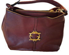 Gussaci Leather Cross Body Bag Purse Gold Tone Logo Adjustable Strap Red Luxury