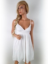 💚 PAPRIKA Robe Mini pour Femmes Blanc 38 Sans manches Coton 100% Décolleté 💚