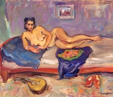 RAYMOND ESPINASSE  L' Odalisque . Peinture huile sur toile  marouflée sur bois.