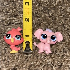 Littles Pet Shop lot of 2 Pink Flower Elephant & parakeet 1.25” 
