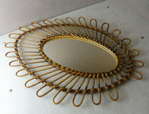 Ancien miroir soleil rotin - miroir,