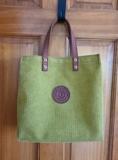 Just Campagne Green Corduroy Hand Bag Leather Handles Small Tote