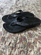Chaco Etesia Ecotread Black Leather Lightweight Thong Sandals - Women's 7