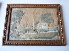 19th Century Embroidered Silk Painting Folk Art Embroidery (25023)